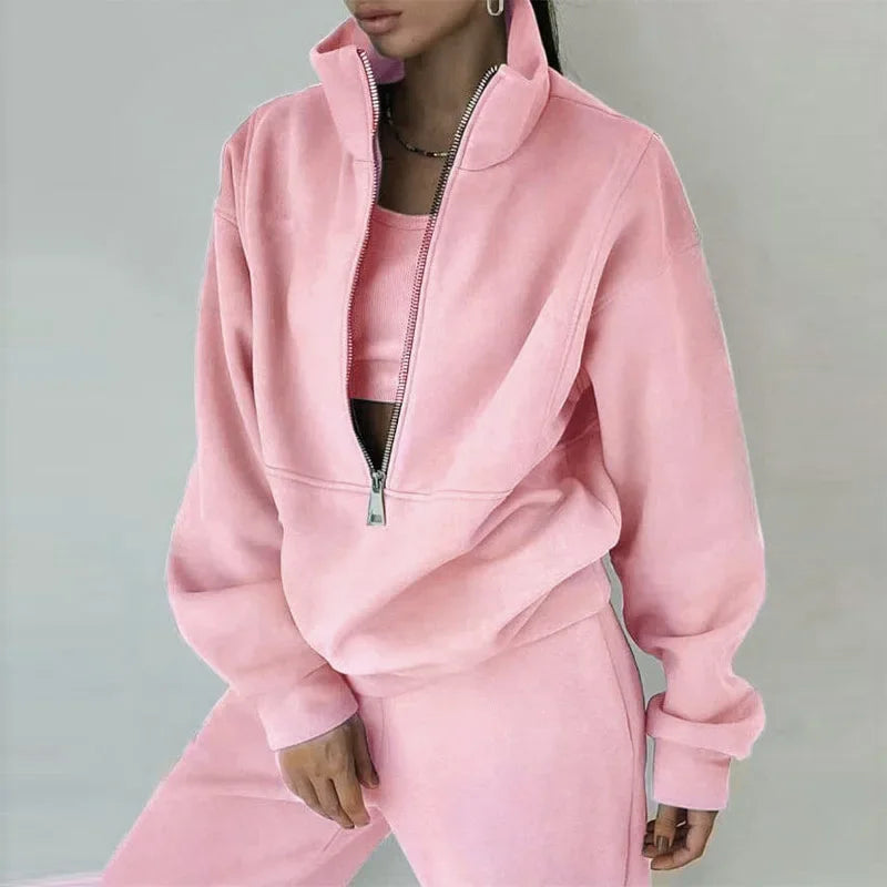 Autumn Winter Women Tracksuits Two Piece Outfits Fleece Lined Zipper Sweatshirt High Waist Pants Sets Female Sport Suits 2024