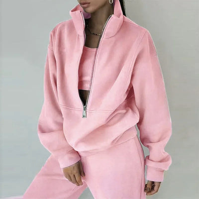 Autumn Winter Women Tracksuits Two Piece Outfits Fleece Lined Zipper Sweatshirt High Waist Pants Sets Female Sport Suits 2024