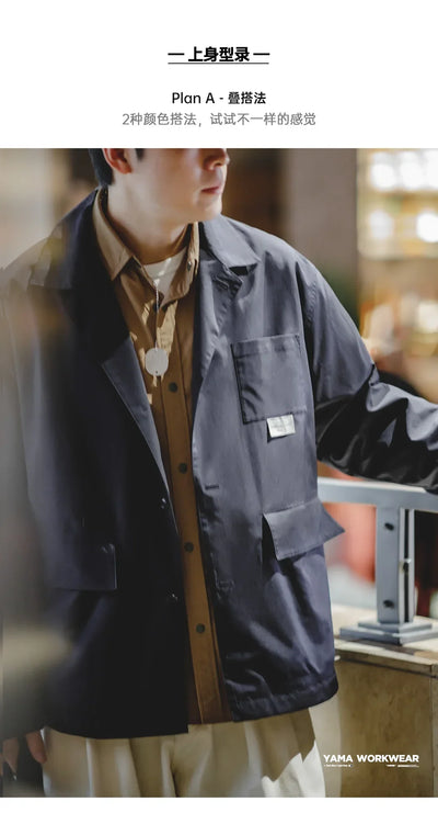 Maden Mountain Style Outdoor Multi-Pocket Suit Jacket Cityboy Flat Lapel Casual Versatile Coat Men's Blazer Spring And Autumn