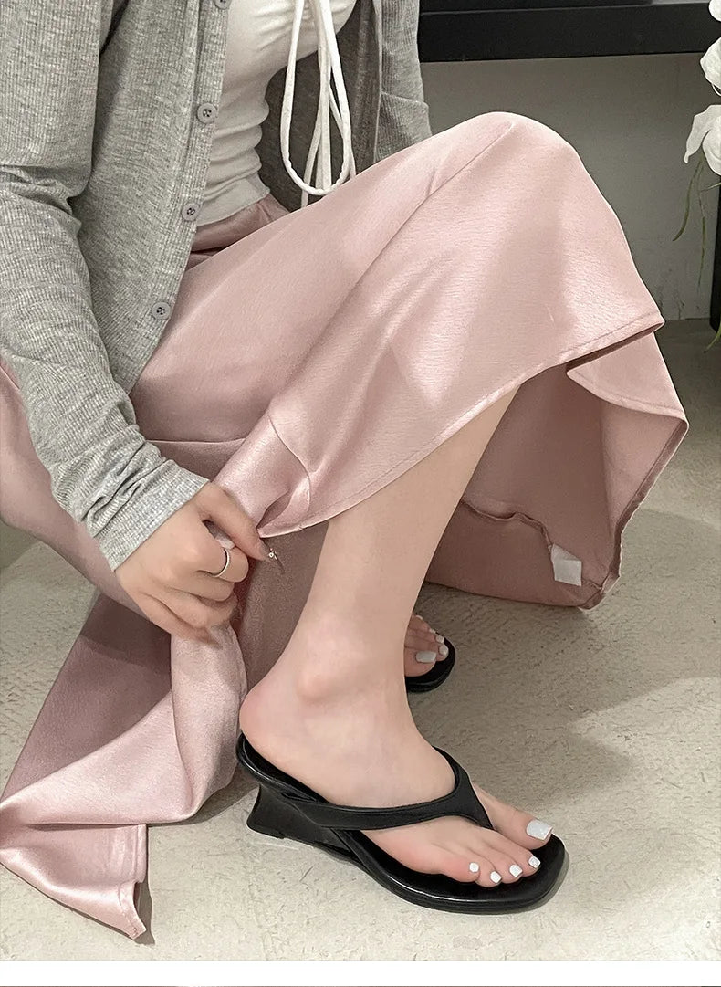 Women High-heeled Slippers 2025 Summer Clip Toe Flip Flop Fashion Pumps French Wedge Sandals Square Toe Ladies Shoes Sandalias