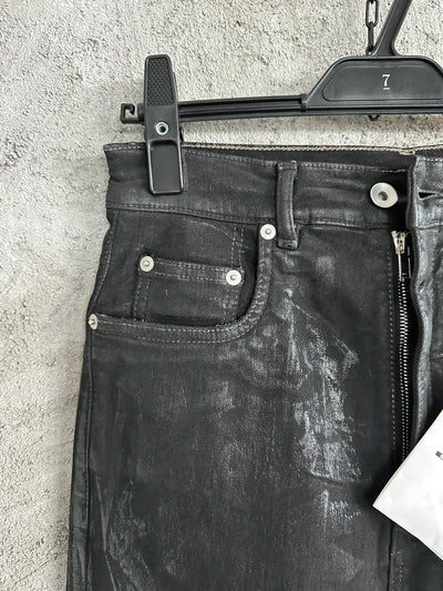 Owen Seak Men Oil wax Denim Jeans Classic Gothic Men's Coated Casual High Street Straight Hip Hop Women Solid Jeans Loose Pants