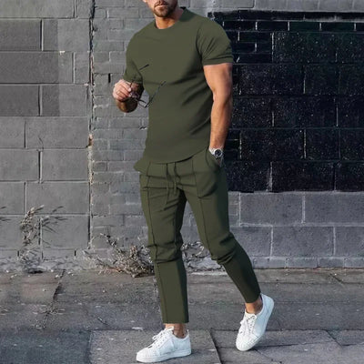 Mens Suit Summer Two-piece Suit Short-sleeved T-shirt Casual Fashion Trousers Sets for Men