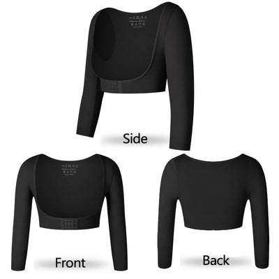 Upper Arm Shaper Post Surgical Slimmer Compression Sleeves Posture Corrector Tops Shapewear for Women 3/4 Sleeve Crop Top Nude
