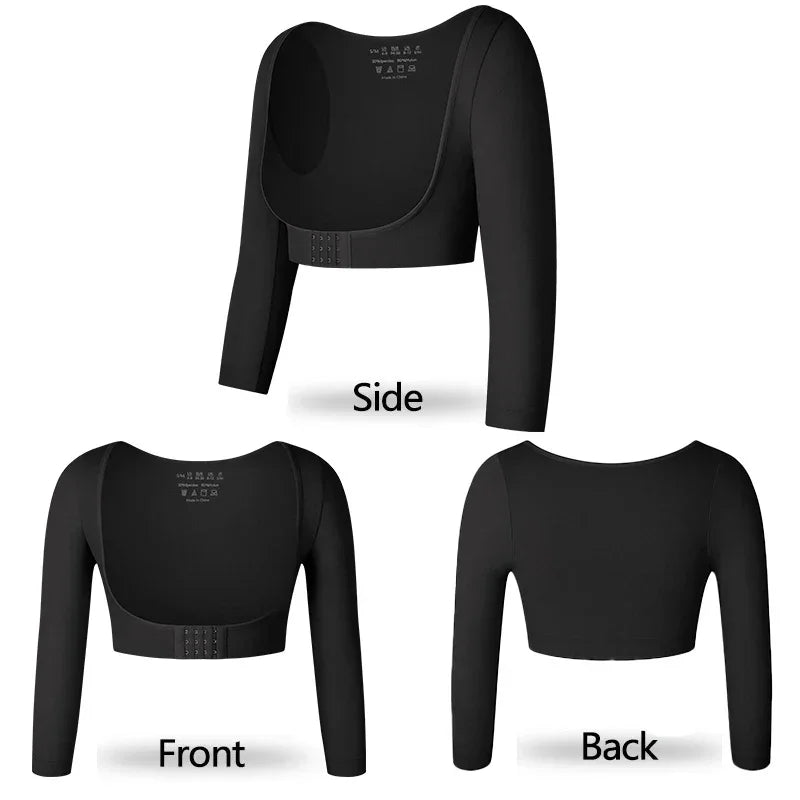 Upper Arm Shaper Post Surgical Slimmer Compression Sleeves Posture Corrector Tops Shapewear for Women 3/4 Sleeve Crop Top Nude