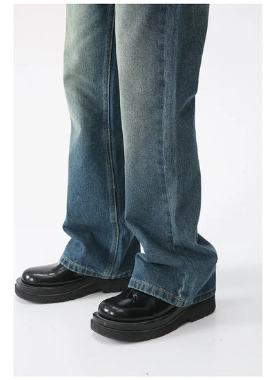 Jeans Denim Pants Men Long Flare Pant Straight Trousers High Waist Casual Regular Pockets Slim Fit Splice Simple Autumn 2024