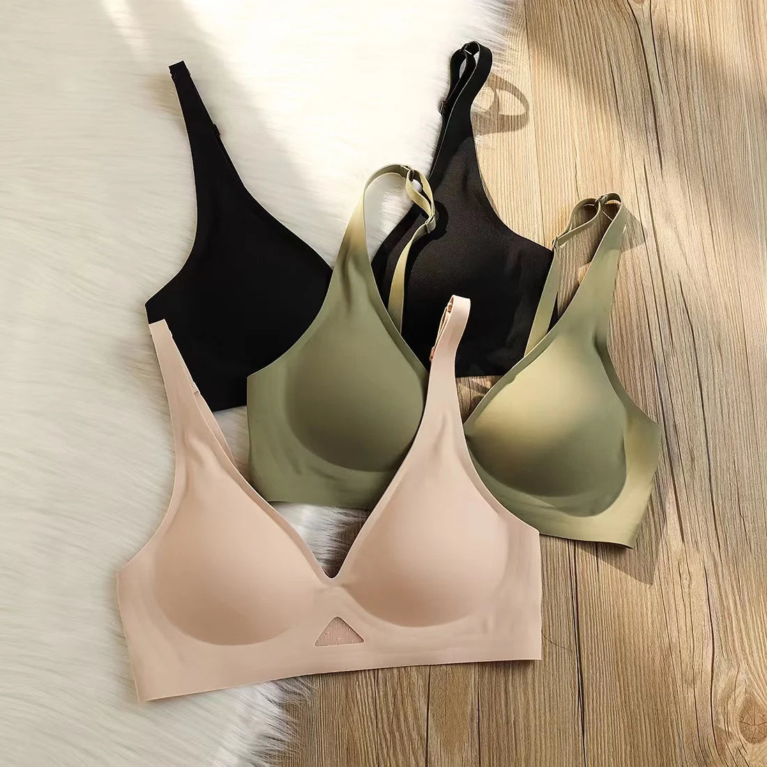 Push Up Bras For Women Non-wire Bra V-neck Glossy Underwear Female Breathable Bralette Invisible Padded Brasiere Sexy Lingerie