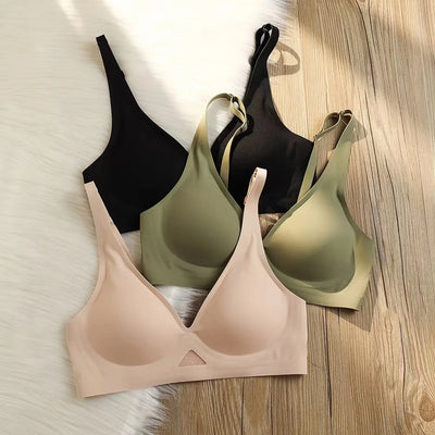 Push Up Bras For Women Non-wire Bra V-neck Glossy Underwear Female Breathable Bralette Invisible Padded Brasiere Sexy Lingerie