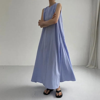 REALEFT Summer Women Maxi Dress 2024 New Solid Color Elegant Pockets Loose Waist Sleeveless Casual Summer Dresses Female