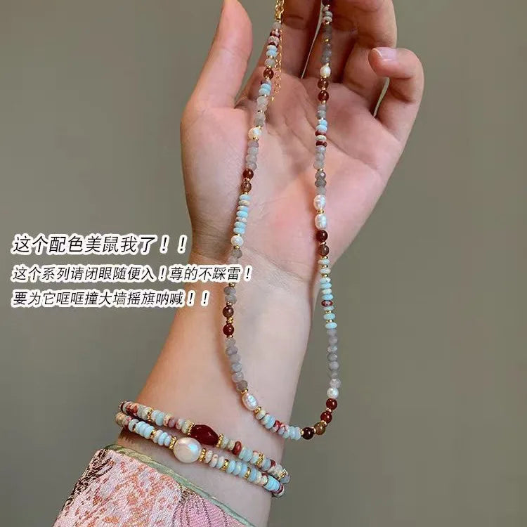 Pure Handmade Woven Natural Stone Beadeds Chain Pearl Pendant Necklace Luxurious Accessories For Women's Necks Fashion Jewelry
