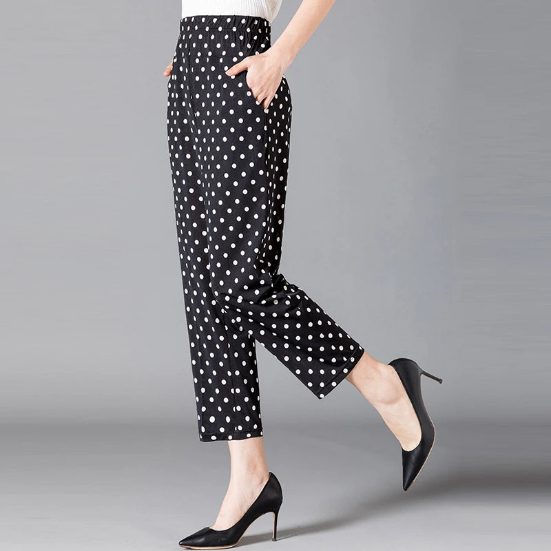 XL-8XL Summer Women Harem Pants Casual High Waist Pants Printed Elastic Waist Middle Aged Women Trousers Summer Bottoms