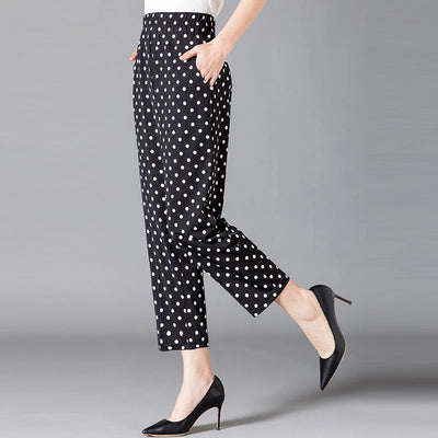 XL-8XL Summer Women Harem Pants Casual High Waist Pants Printed Elastic Waist Middle Aged Women Trousers Summer Bottoms