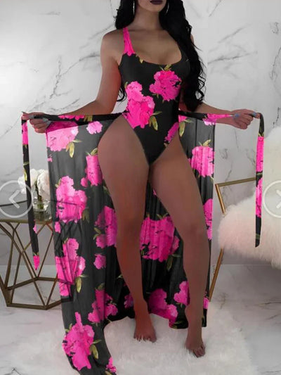2024 New Summer Bikinis Set Sexy Backless Print Bikinis 3 Piece Set Women Smock Split Swimsuit High Waist Vacation Beach Bikinis