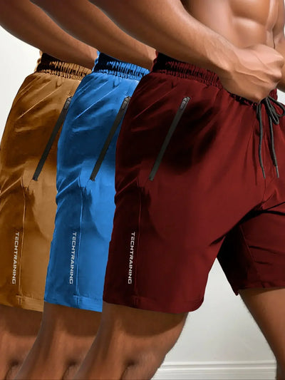 Men's Shorts Three-Piece Set, Sports, Fitness, Swimming, Zipper Pockets, Quick-Drying, Casual, Breathable, Drawstring Shorts, Suitable for Summer Outdoor Sports, Fitness Training, Home Leisure, Beach Vacation