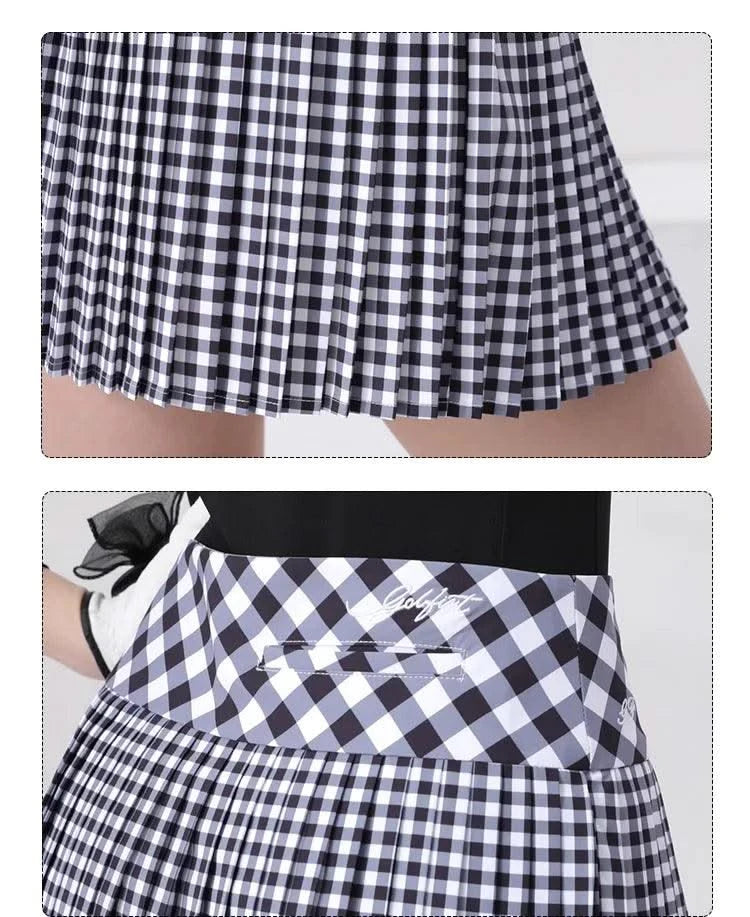 Women's Golfwear for Spring/Autumn Slim-Fit Long-Sleeve Top with Polo Collar and Bow Tie, High-End Golf Hundred-Pleat Skirt Suit