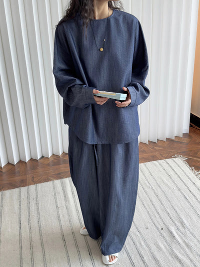 2025 Women Spring Two Pieces Suits Long Sleeve Cotton Blouses With Long Pants Wide Leg Two Pieces Sets Boho Suits Ladies Outfits