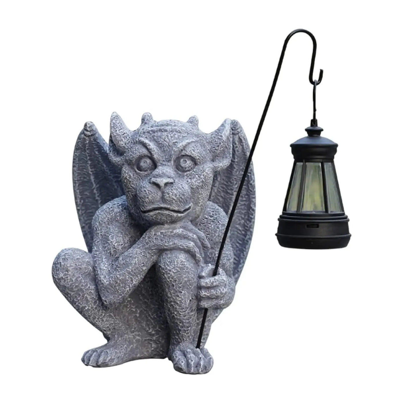 Garden Gargoyle Statue with Solar Light Scary Figurine Weatherproof Sculpture Ornament for Balcony Lawn Walkway Backyard Gift