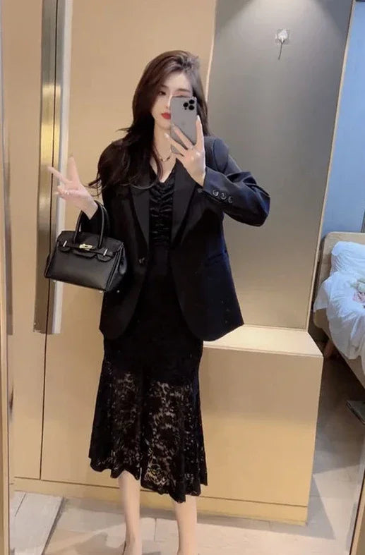 Dresses For Women Long Sleeve Woman Dress Prom Black Party Evening Lace Offer Aesthetic Hot Elegant Chic Fashion Summer 2024 Y2k
