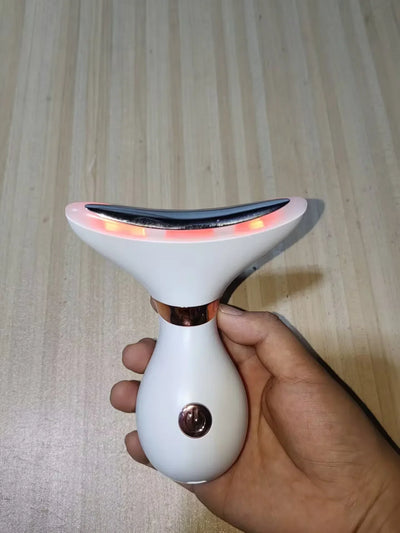 LED three-color light neck facial lifting beauty device vibration massager skin tightening anti-wrinkle removal double chin