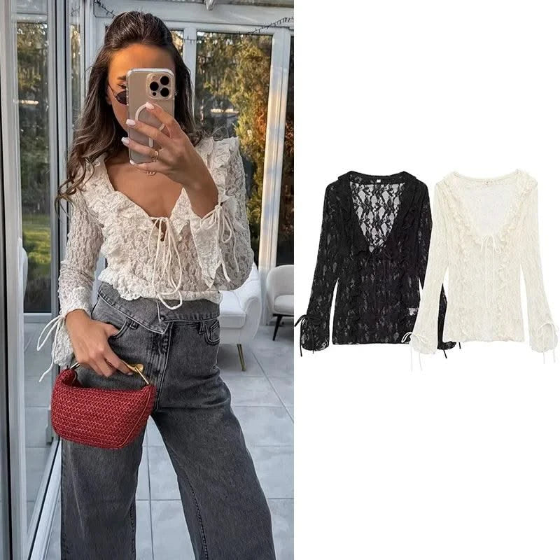 Chic Lace Perspective Elegant Holiday Tops Women