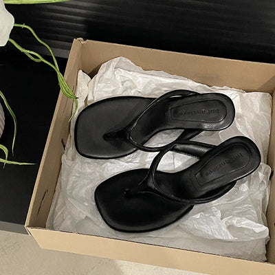 Women High-heeled Slippers 2025 Summer Clip Toe Flip Flop Fashion Pumps French Wedge Sandals Square Toe Ladies Shoes Sandalias