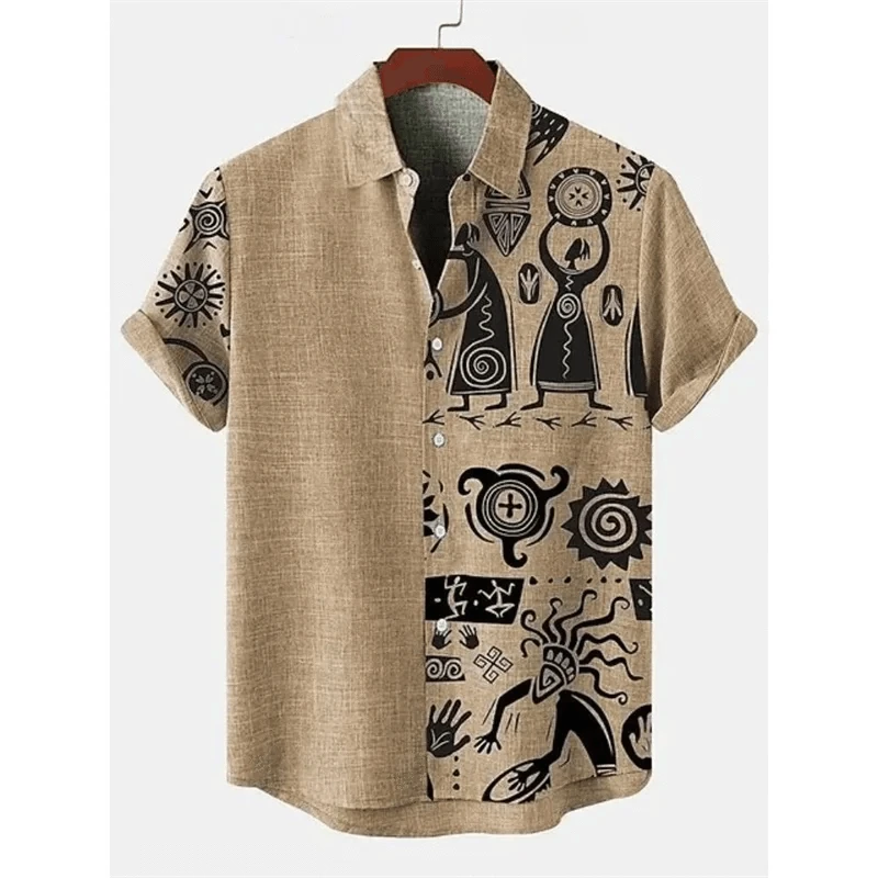 2025 linen men's shirt short sleeved new men's shirt fashionable casual street outdoor shirt linen - Elanique