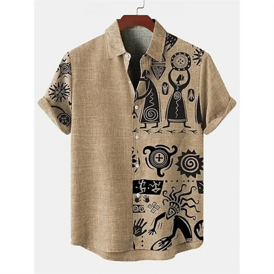 2025 linen men's shirt short sleeved new men's shirt fashionable casual street outdoor shirt linen - Elanique