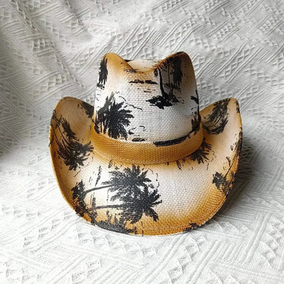 New Lake Blue Western Cowboy Straw Hat 2024 Spring and Summer New Outdoor Sun Hat Men's and Women's Cowboy Hat gorras