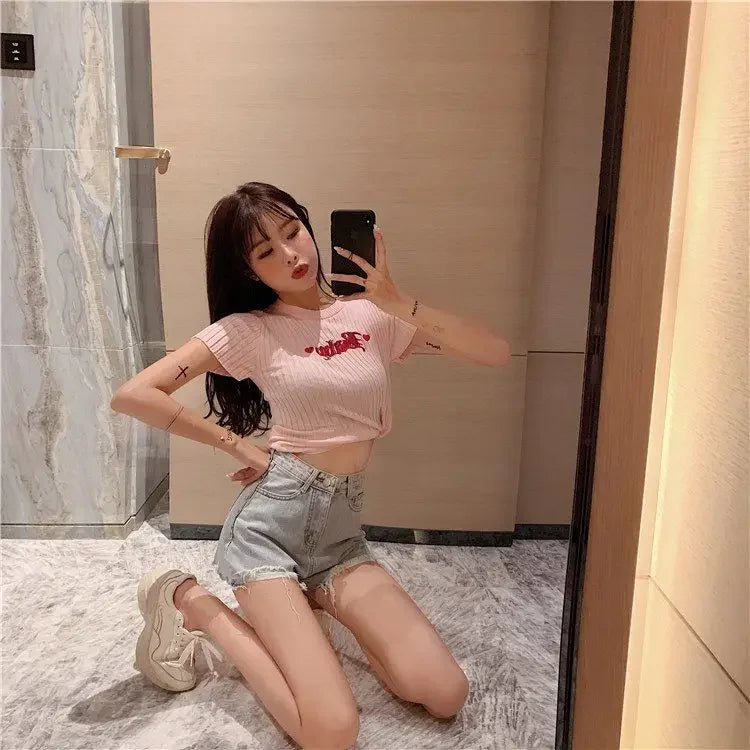 Women's Shorts Graphic Blue Short Pants for Woman To Wear Sexy Denim Jeans Print Design Low Price Youthful Korean Style Clothing