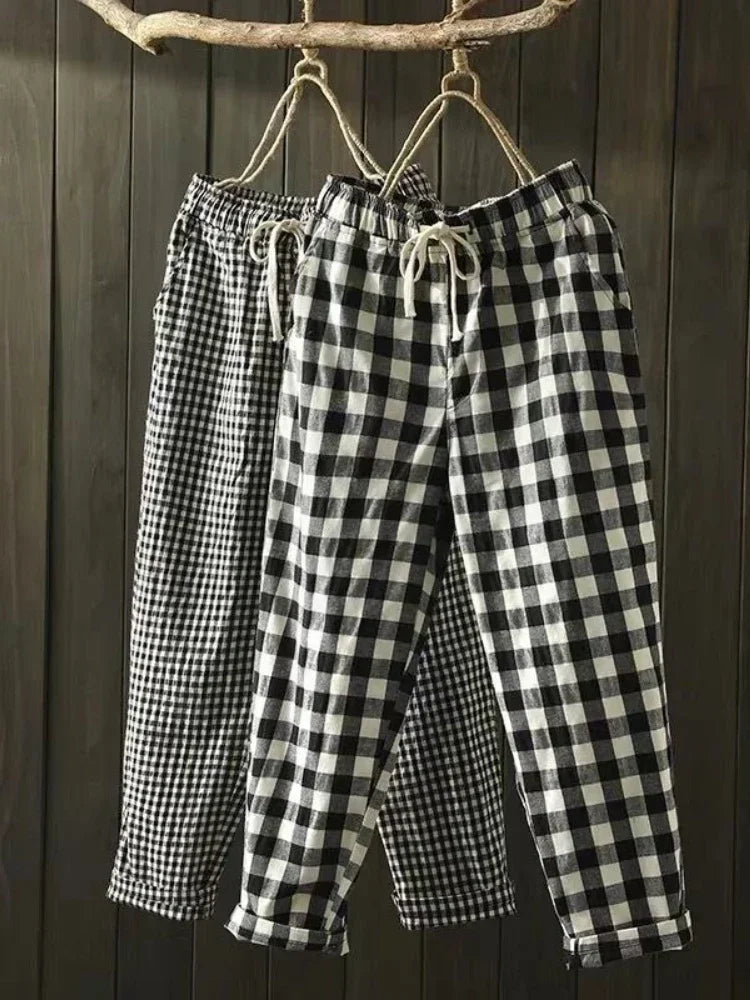 Fashion Printed Cotton Linen Harem Pants for Women 2025 Summer Casual High Waist Calf-Length Loose Trousers Female Streetwear
