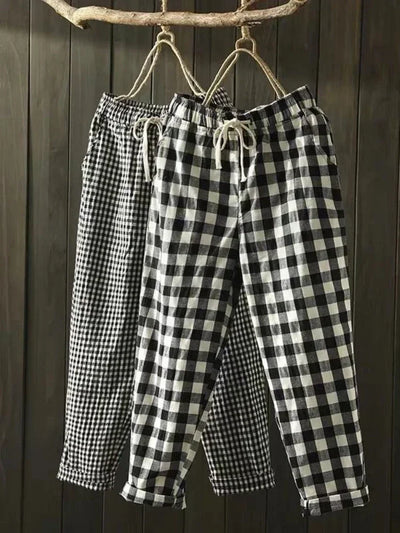 Fashion Printed Cotton Linen Harem Pants for Women 2025 Summer Casual High Waist Calf-Length Loose Trousers Female Streetwear