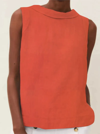 Summer Solid Cotton Linen Women's Top Simple Sleeveless O-neck Casual Blouses & Shirts Female Trendy Fashion Office Tops Ladies