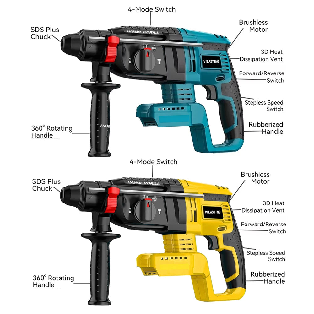 26MM Brushless Electric Hammer Drill Multifunctional Rotary Cordless Rechargeable Power Tools Fit MA KITA/Dewalt 18V Battery