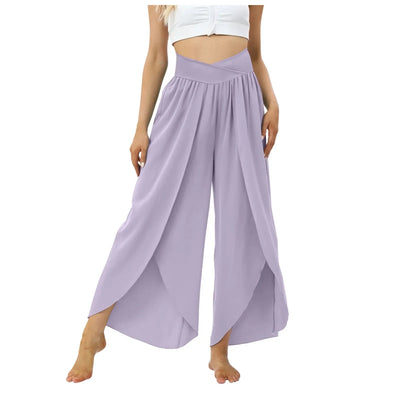 Women Wide Leg Pants High Waisted Yoga Hippie Casual Wear Boho Beach Palazzo Pants Women Jogging Trousers Korean Chiffon
