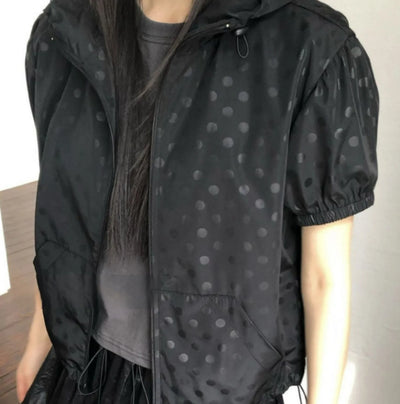 Streetwear Summer Coat for Women 2025 Ropa Mujer Short Sleeve Zipper Hooded Polka Dot Vintage Y2k Tops Casual Thin Jacket 27x969