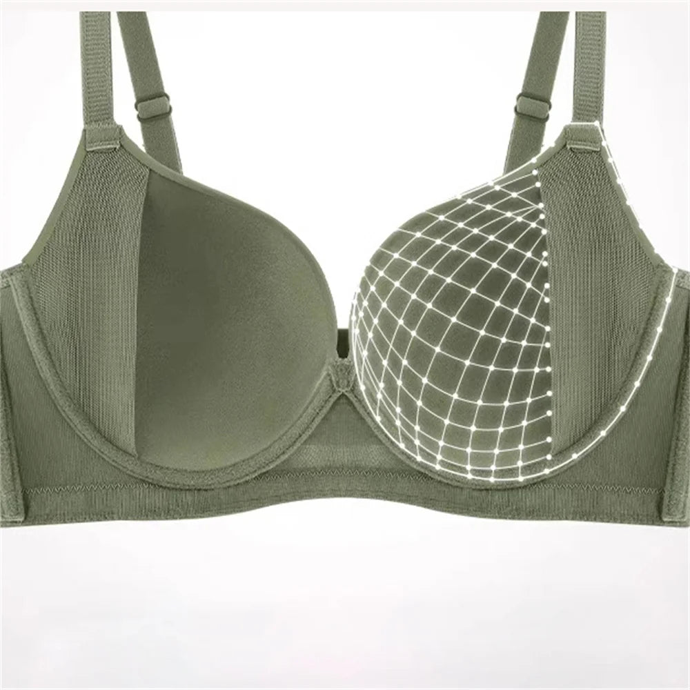 Breathable Full Cup Bra Women's Underwear Invisible Anti-Sagging Side Breast Collection Large Size Summer Brassiere Comfortable