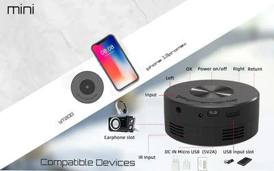YT200 Portable Projector - Children's Friendly LCD Mini Home Theater Smartphone Same-Screen Function
