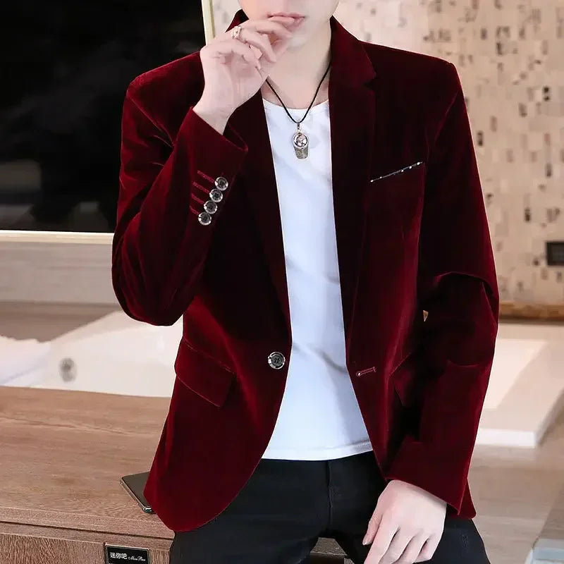 Business Male Blazer Short Coat Men's Suit Jackets Cropped Dress Blue Clothing New in Casual Fashion 2024 High Quality Original