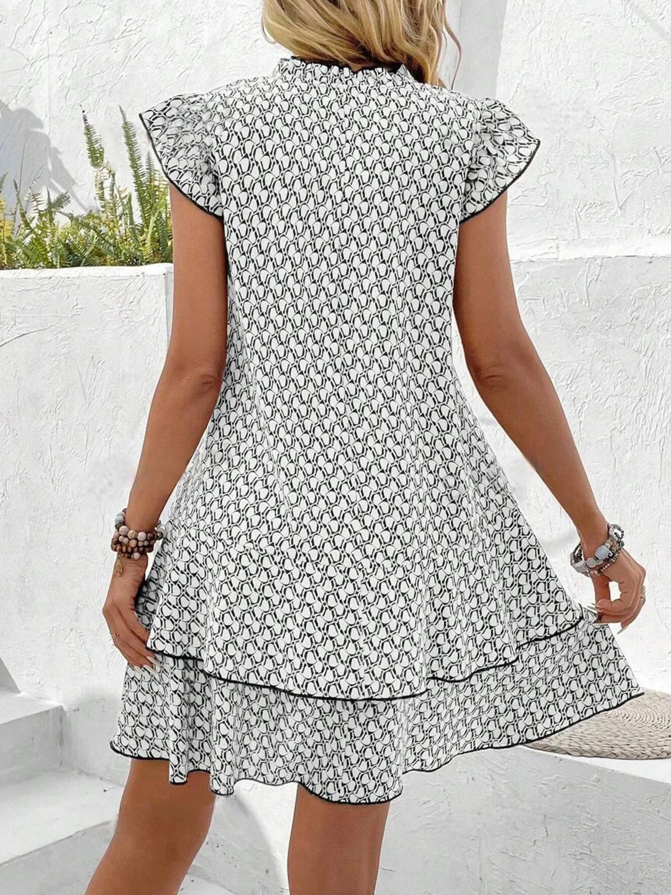 Women's Summer Mini Dress A-line Print V-neck Fiying Sleeve Lady Loose Hem Bohemian Fashion Casual Dresses For Women Clothing
