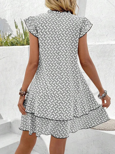 Women's Summer Mini Dress A-line Print V-neck Fiying Sleeve Lady Loose Hem Bohemian Fashion Casual Dresses For Women Clothing