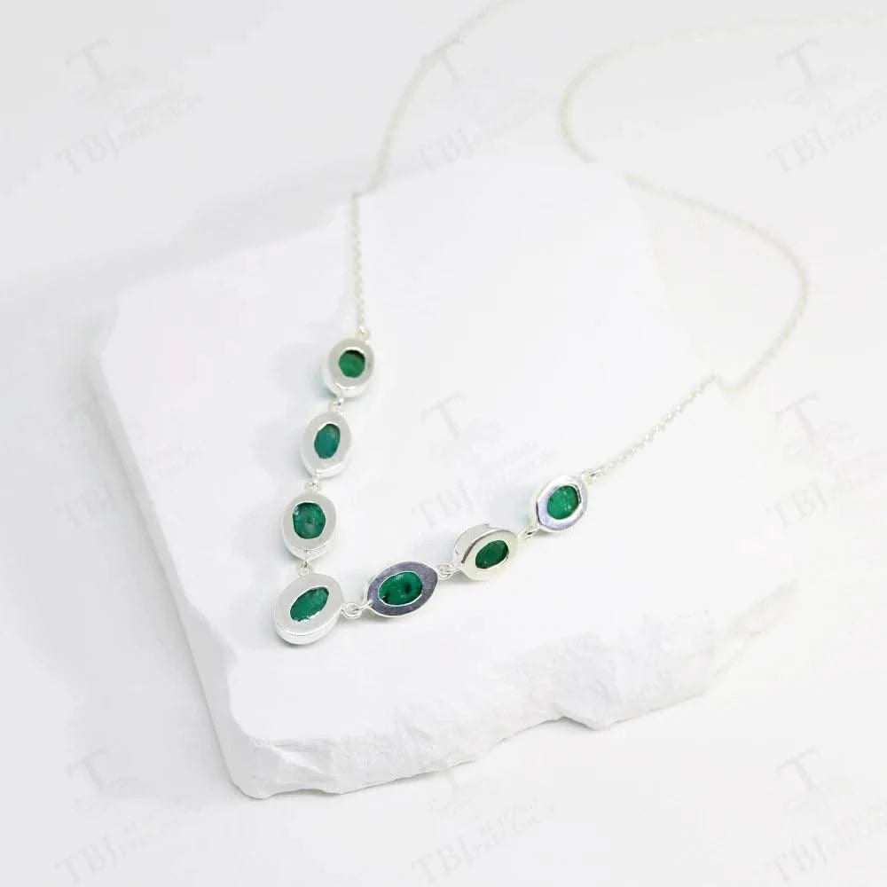 Designer Handmade Necklace for Women S925 Silver Natural Emerald Gemstones (Wedding Anniversary Gift)