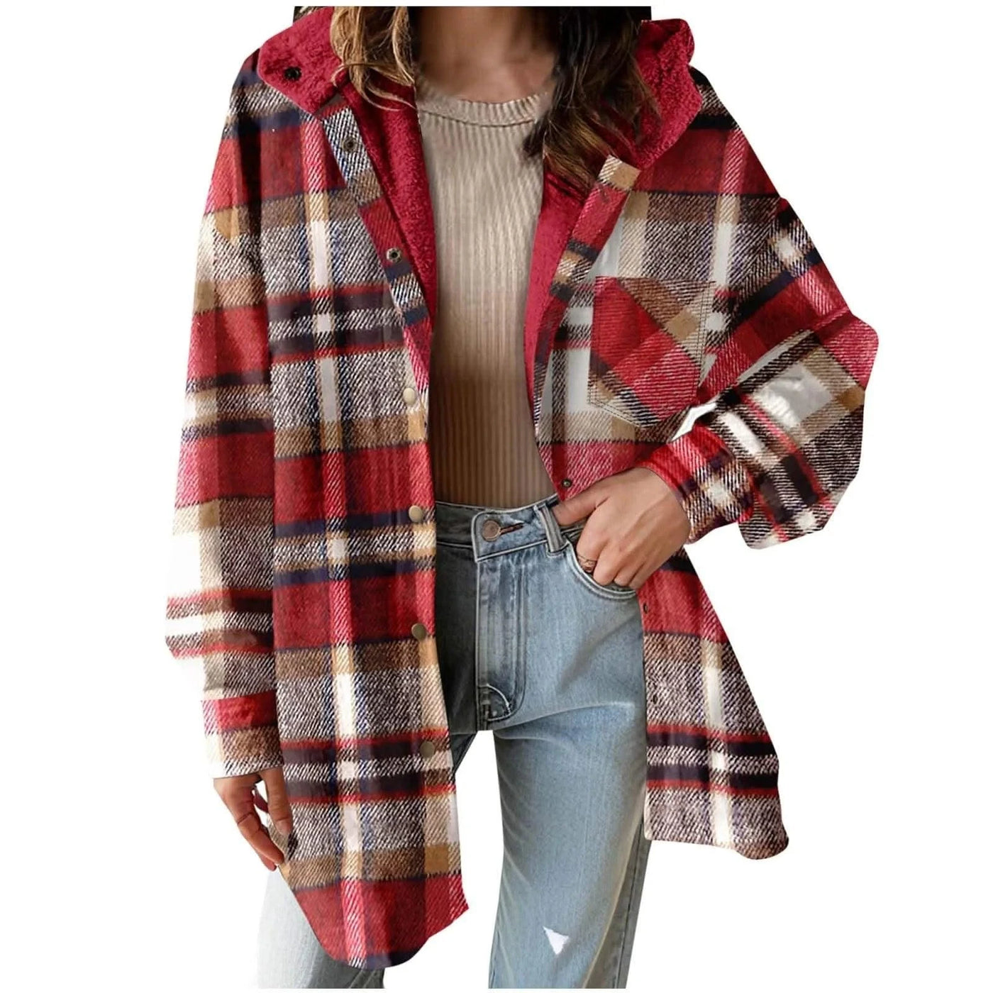 Women Chic Jackets Autumn Winter Lapel Patchwork Coats Casual Office Jacket