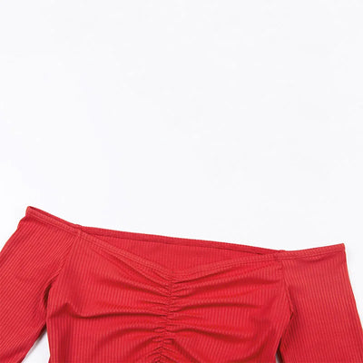 Women T-shirts sexy and club fashion female T-shirt long sleeve off shoulder solid color lady Tshirt autumn basic tees
