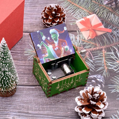 Merry Christmas Music Box Wooden Hand Cranked Music Box Vintage Happy New Year Music Box Gift Music Box Birthday Gift