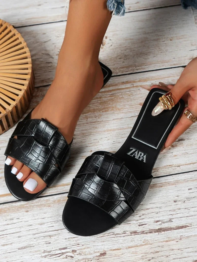 Designer Woman Flat New Slippers Woven with Comfortable Women's Shoes Casual Bottom Slippers Women's Shoes Summer