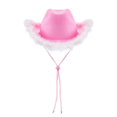 Women's Cowboy Hat, Adult Solid Color Furry Trim Wide Brim Hat Female Cap for Dating Party