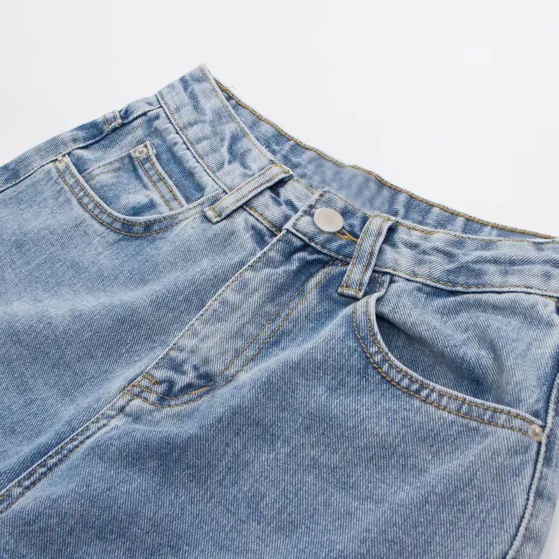 High-waist Plus-size Women Jeans Loose Small Person Straight Crotch Versatile Slimming Trousers Cotton Material