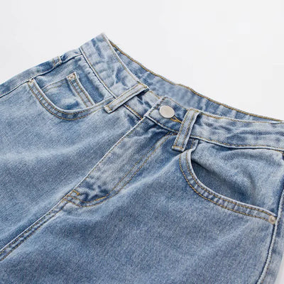 High-waist Plus-size Women Jeans Loose Small Person Straight Crotch Versatile Slimming Trousers Cotton Material