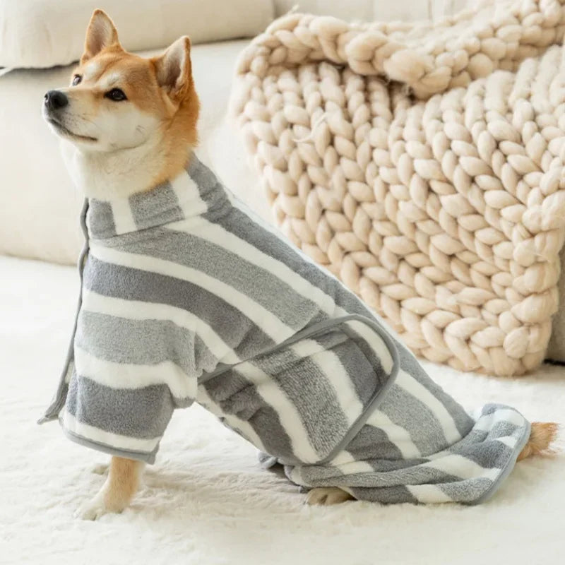 Striped Bathrobe For Cats And Dogs Bath Towel Soft All-wrapped Quick-drying Absorbent Bath Towel Pet Comfort Coat