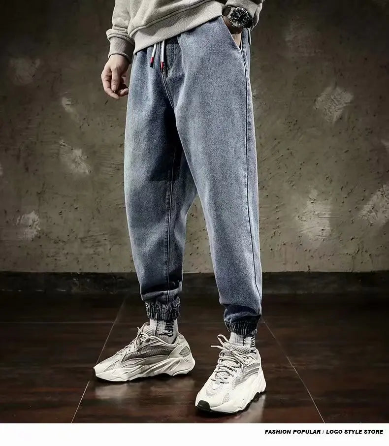 Spring Designer Fashion Men Jeans Retro Black Gray Vintage Casual Denim Harem Pants Ripped Jeans Men Wide Leg Taper Men Jeans