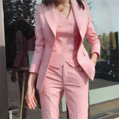 Elegant Purple Office Lady Two 3 Piece Set Outfits Up Blazer Vest Pants Suit Street Women Tracksuit
